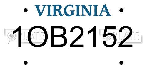 1OB2152 Virginia License Plate