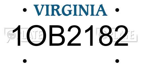 1OB2182 Virginia License Plate