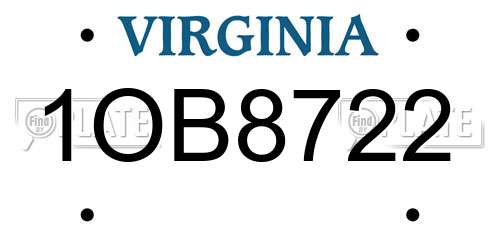 1OB8722 Virginia License Plate