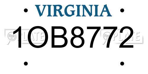 1OB8772 Virginia License Plate