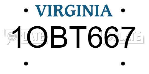 1OBT667 Virginia License Plate