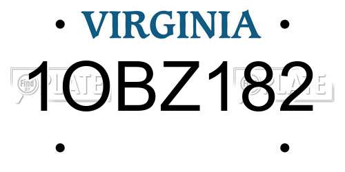 1OBZ182 Virginia License Plate