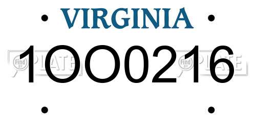 1OO0216 Virginia License Plate
