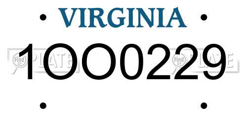 1OO0229 Virginia License Plate