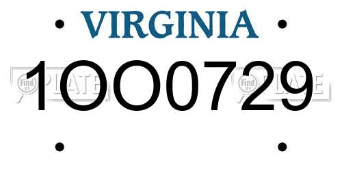 1OO0729 Virginia License Plate