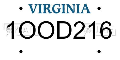 1OOD216 Virginia License Plate