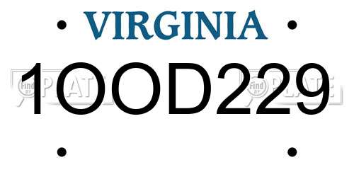 1OOD229 Virginia License Plate