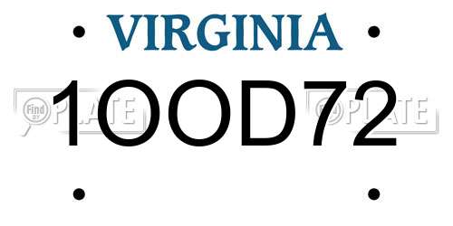 1OOD72 Virginia License Plate