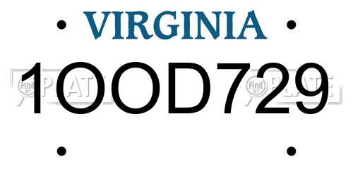 1OOD729 Virginia License Plate