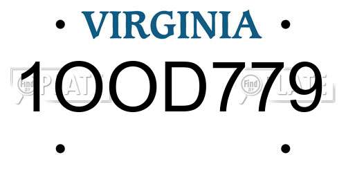 1OOD779 Virginia License Plate