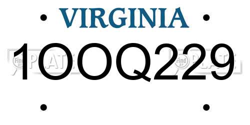 1OOQ229 Virginia License Plate