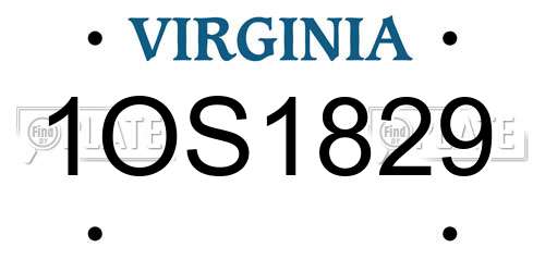 1OS1829 Virginia License Plate