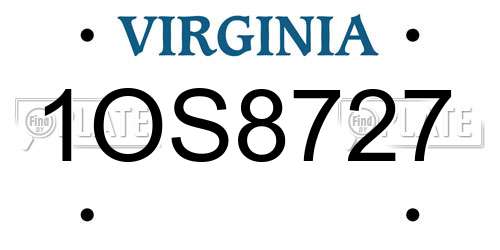 1OS8727 Virginia License Plate