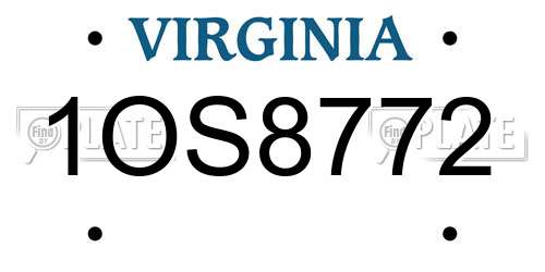 1OS8772 Virginia License Plate