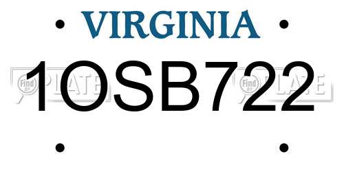 1OSB722 Virginia License Plate