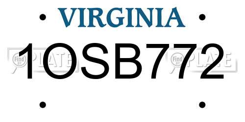 1OSB772 Virginia License Plate