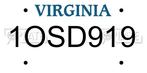 1OSD919 Virginia License Plate