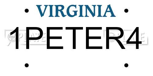 1PETER4 Virginia License Plate