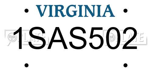 1SAS502 Virginia License Plate