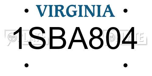 1SBA804 Virginia License Plate