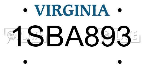 1SBA893 Virginia License Plate