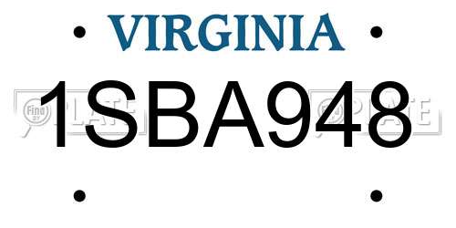 1SBA948 Virginia License Plate