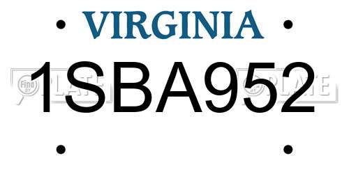 1SBA952 Virginia License Plate