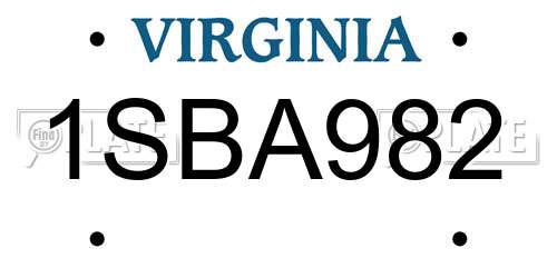 1SBA982 Virginia License Plate