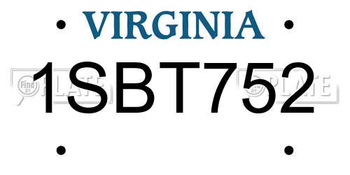 1SBT752 Virginia License Plate