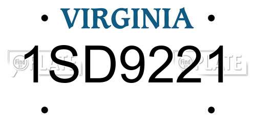 1SD9221 Virginia License Plate