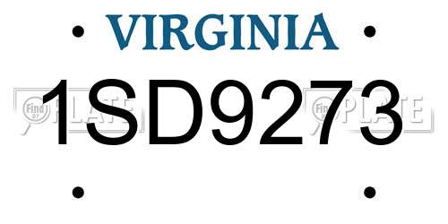 1SD9273 Virginia License Plate