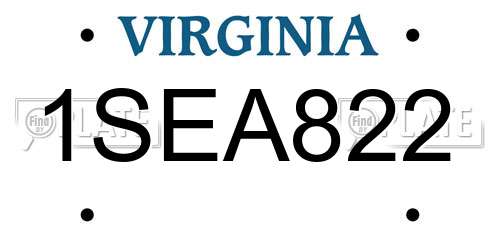 1SEA822 Virginia License Plate