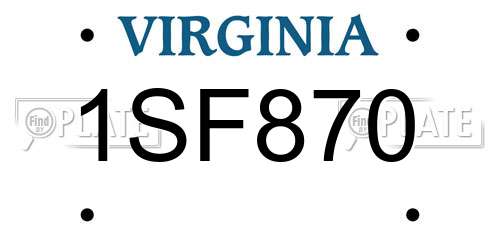 1SF870 Virginia License Plate