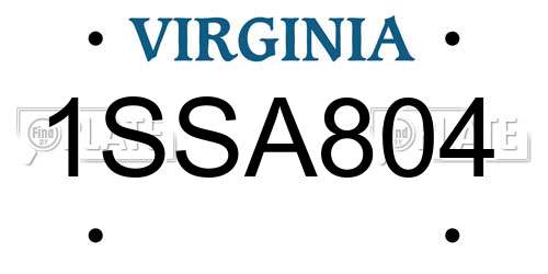 1SSA804 Virginia License Plate