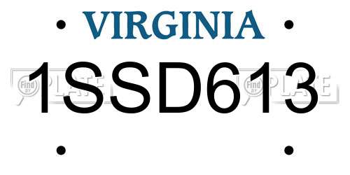 1SSD613 Virginia License Plate