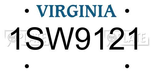 1SW9121 Virginia License Plate
