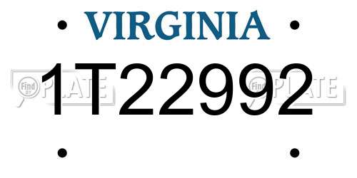 1T22992 Virginia License Plate