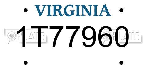 1T77960 Virginia License Plate