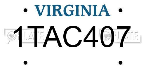 1TAC407 Virginia License Plate