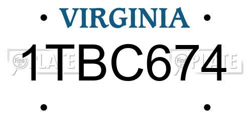 1TBC674 Virginia License Plate