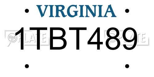 1TBT489 Virginia License Plate