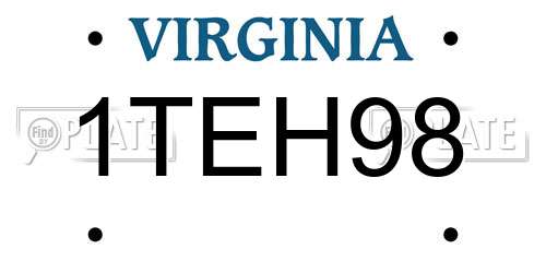 1TEH98 Virginia License Plate