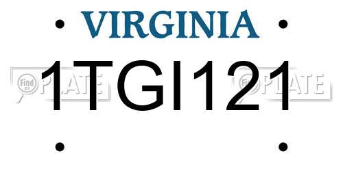 1TGI121 Virginia License Plate