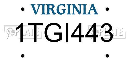 1TGI443 Virginia License Plate