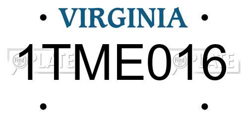 1TME016 Virginia License Plate