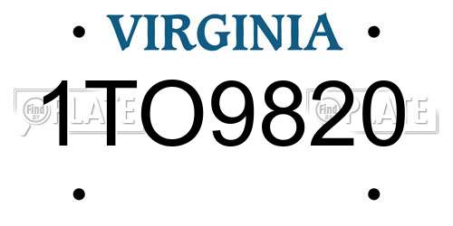 1TO9820 Virginia License Plate