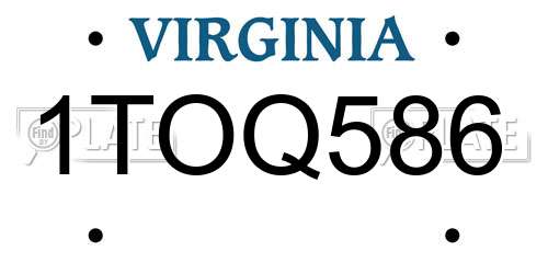 1TOQ586 Virginia License Plate
