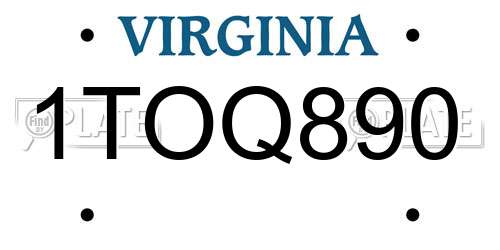 1TOQ890 Virginia License Plate