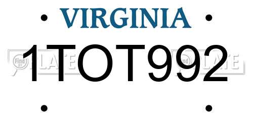1TOT992 Virginia License Plate
