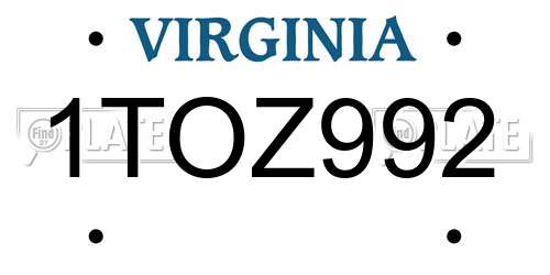 1TOZ992 Virginia License Plate